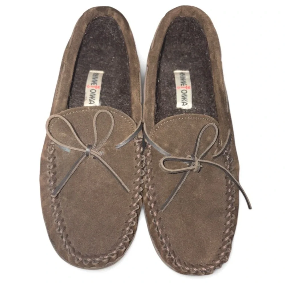 Minnetonka Chocolate Brown Suede Casey Slippers shoes Mens sz 11